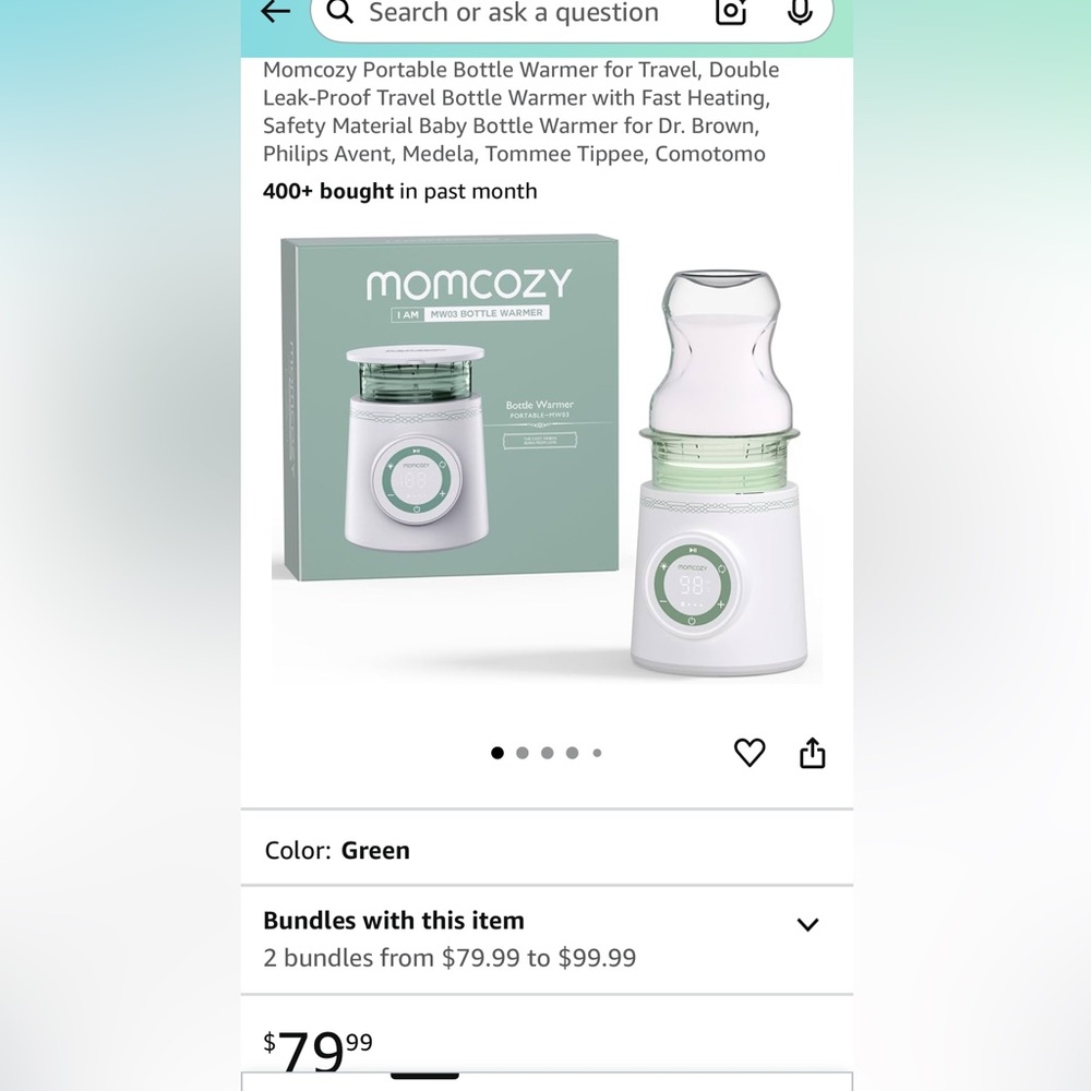 Momcozy Portable Bottle Warmer - Green